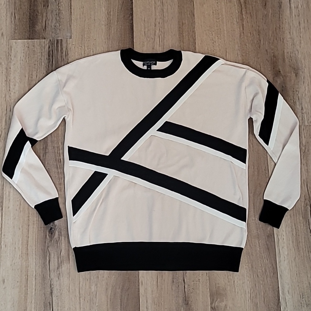 TOPSHOP Contrast Cross Band Trim Stretch Jumper Sweater 6 Beige Black